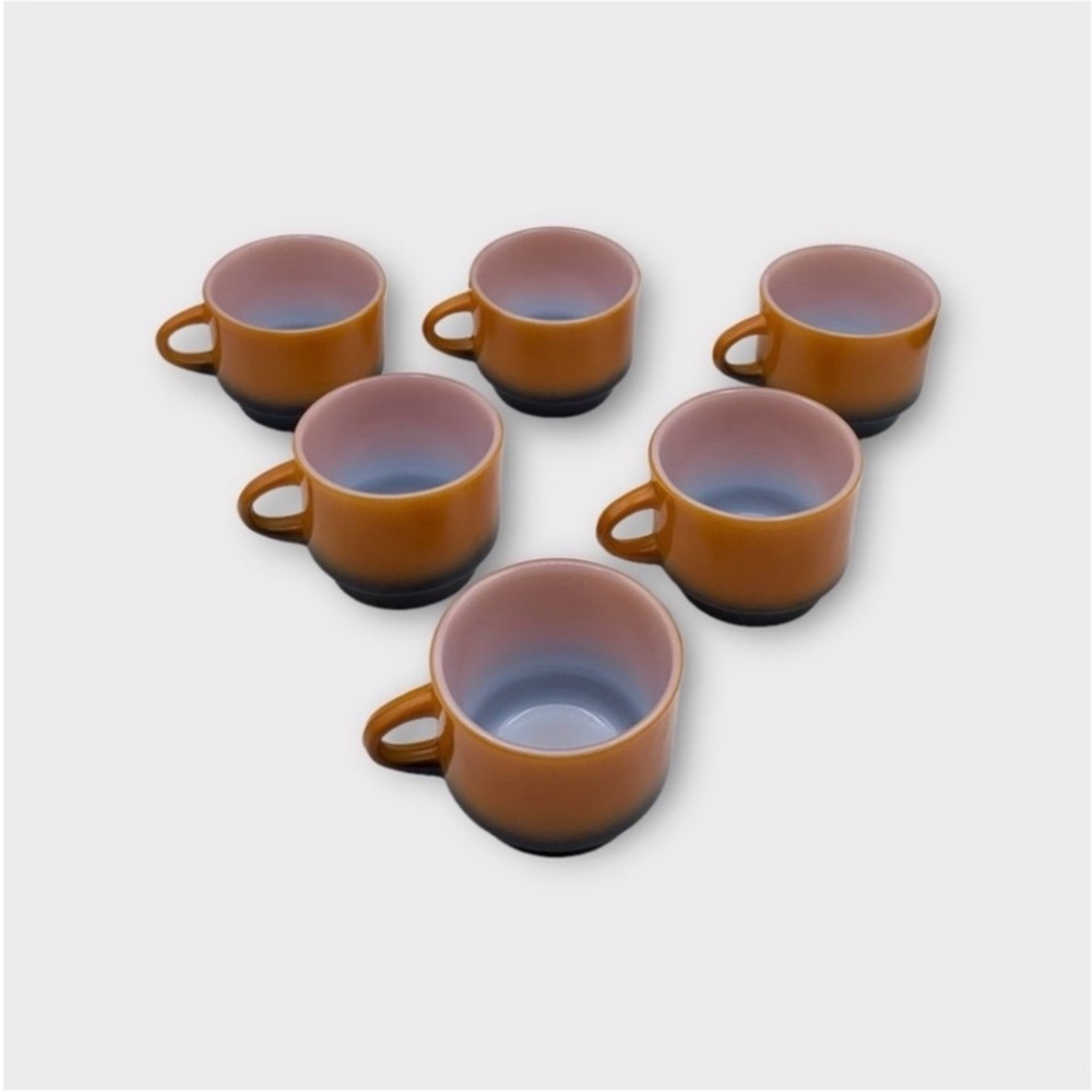Vintage 60s Fire King Orange and Black Ombré Milk
Glass Stackable Mugs set of 6 - Picture 8 of 15